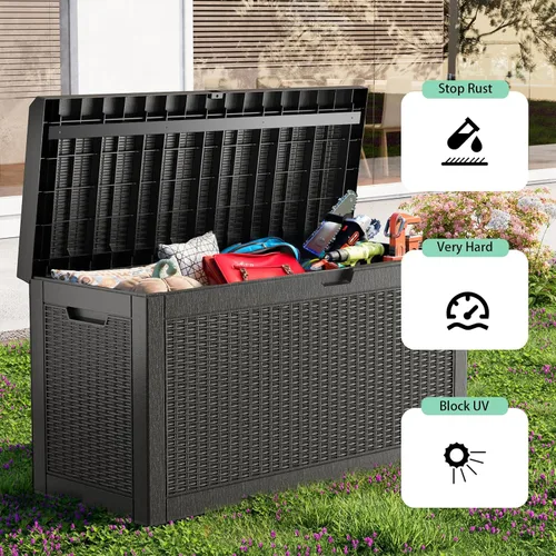 Vista 151 de DRATO Cajas de terraza, caja de almacenamiento al aire libre de 30 galones para cojín de patio, herramientas de jardín, impermeable y resistente a