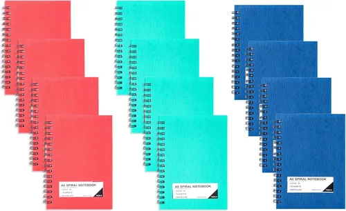 FLYING EAGLE 4x6 Small Spiral Notebook 12 Pack A6 Mini Journal Plastic Hardcover 8mm Ruled Notebook for School Work,Black