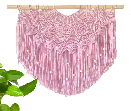 Vista 12 de Youngeast Cortina grande de macramé para colgar en la pared, estilo bohemio, con cuentas para ventana, macramé, cabecero, sala de estar, decoración