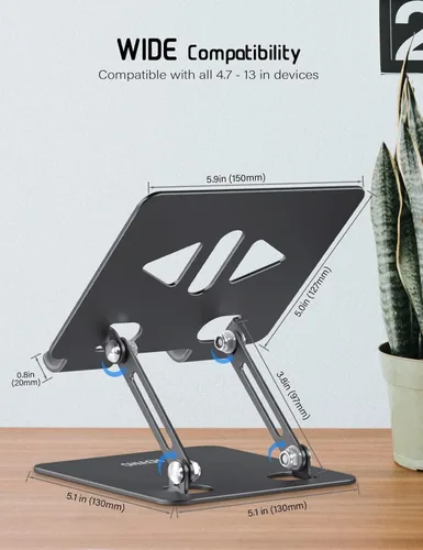 Vista 6 de Soporte para tableta portátil para escritorio, soporte de escritorio ajustable para tableta, soporte de aluminio plegable para iPad Pro 12.9, iPad