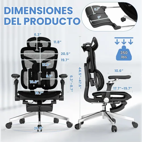 Vista 2 de MOJAY Ergonomic Office Chair with Footrest and Lumbar Support H2-black