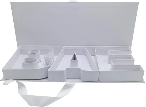 Vista 4 de WENPACK Letra de cartón en forma de BAE para baby shower, rellenable, de papel maché, en forma de flor de fresa de chocolate (BAEWHITE)