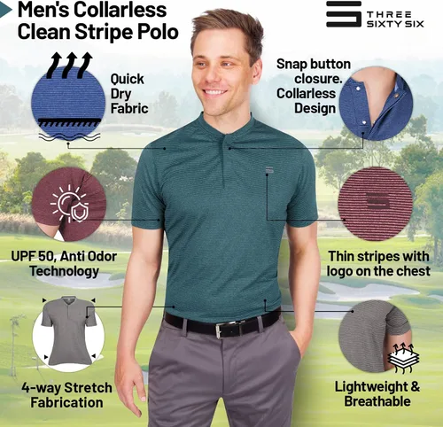 Vista 5 de Three Sixty Six Polo de golf de manga corta para hombre, ligero, absorbe la humedad, secado rápido, tejido elástico