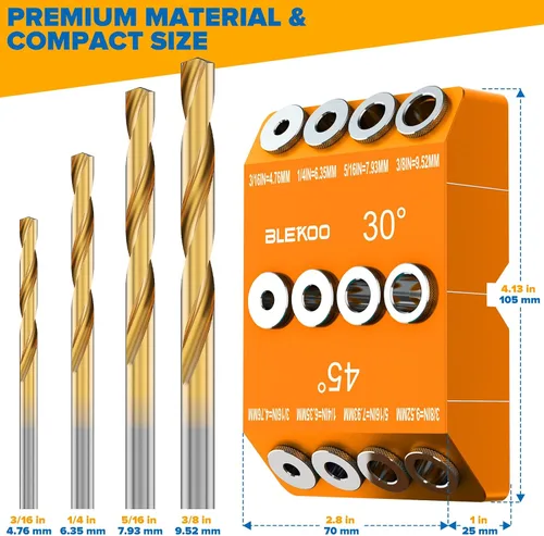 Vista 6 de BLEKOO - Plantilla de guía de taladro angular naranja con 4 brocas para kit de tornillos de retraso de barandilla de cable y postes de madera
