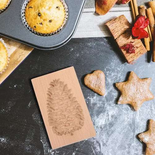Vista 5 de EXCEART Molde de madera para galletas de Navidad, moldes de galletas de piña, cortador de galletas, sellos de prensa de pan de jengibre, molde