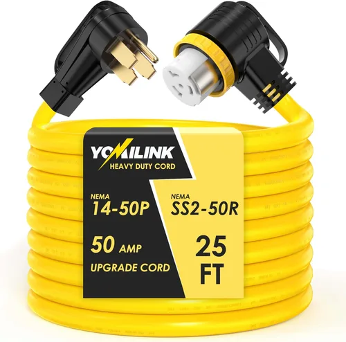 Vista 10 de YOMILINK Cable de 50 amperios de 10 pies para RV/generador, certificado UL, conector de bloqueo, NEMA 14-50P a SS2-50R con bloqueo de torsión, mango