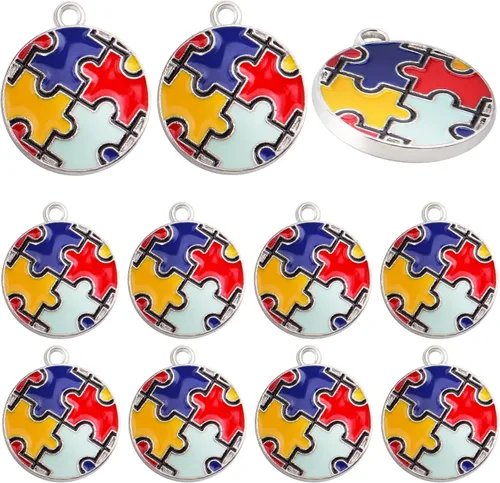 20 dijes redondos esmaltados de 0.78 pulgadas para autismo con forma de rompecabezas, suministros para manualidades, collares, pulseras, llaveros y