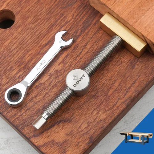 Vista 7 de Banco de trabajo ajustable, abrazadera de tornillo para perro, se adapta a agujeros de perro de 3/4 pulgadas, acero inoxidable, latón, tope