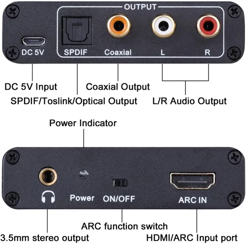 Vista 3 de Adaptador HDMI ARC, extractor de audio Tendak ARC con TOSLINK óptico digital TOSLINK SPDIF/coaxial y analógico de 0.138 in L/R convertidor de audio