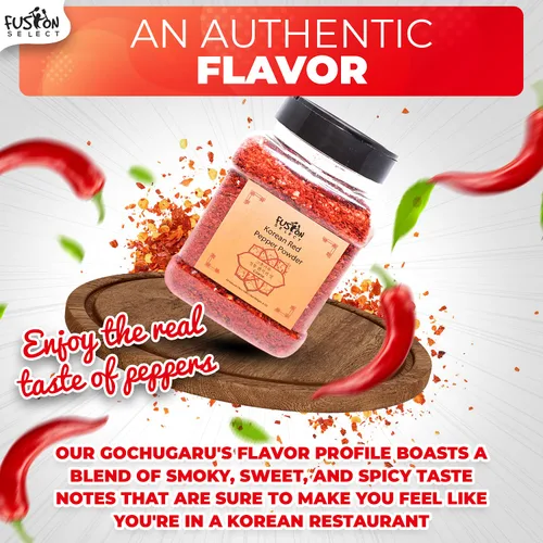 Vista 4 de Fusion Select Copos de Chile Rojo Coreano Premium Sin GMO y Sin Gluten, Polvo de Pimienta Roja Picante Premium Gochugaru para Sazonar Kimchi, Pollo