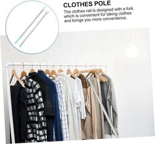 Vista 7 de Varilla telescópica de acero inoxidable para colgar ropa ropa que alcanza poste gancho varilla balcón uso en el hogar