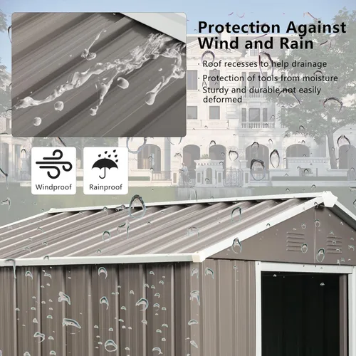 Vista 6 de Cobertizo de almacenamiento para exteriores de 6.4 x 4.3 pies con marco de suelo, cobertizo de jardín de metal con puerta corredera, cobertizo