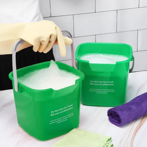 Vista 4 de 6 cubos de limpieza de 6 cuartos de galón, cubo cuadrado de desinfectante pequeño, cubo de detergente para el hogar, comercial, restaurante, cocina