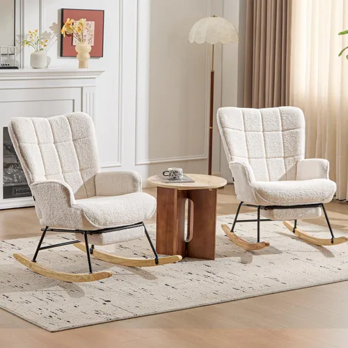 Vista 10 de Furniliving Mecedora tapizada para cuarto de bebé, mecedora tapizada, moderna, con asiento acolchado, silla de lectura con respaldo alto, cómoda