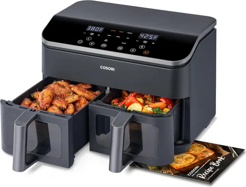 COSORI Freidora de aire dual de 9 cuartos de galón – 10 en 1, comidas frescas equilibradas para la familia y los niños con canastas dobles,