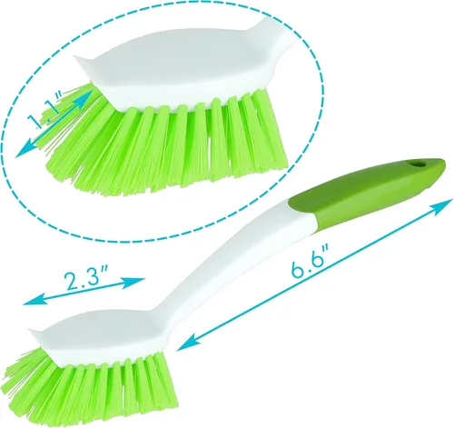 Vista 2 de PHYEX Paquete de 2 cepillos de cocina verde para limpiar platos, ollas, fregadero y baño con mango largo cómodo