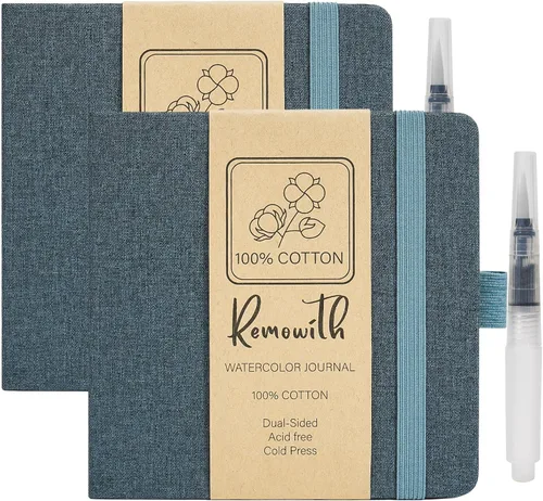 Vista 15 de Cuaderno de Bocetos de Acuarela, 5.5" x 5.5" Libros de Bocetos Artista Cuaderno de Papel de Acuarela de Algodón, Cubierta de Lino con Pluma de Agua