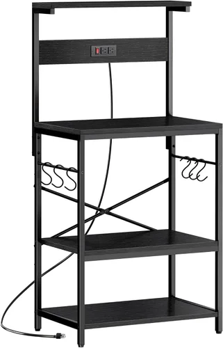 Vista 18 de SUPERJARE - Estante para panaderos con tomas de corriente, soporte para microondas de 39.4 x 14.3 pulgadas, estante de almacenamiento con estante