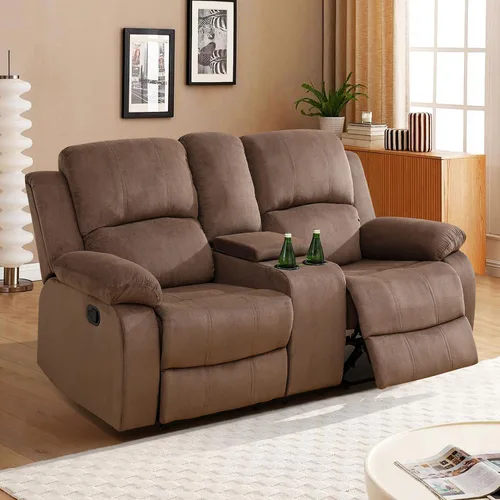 Vista 10 de Sofá reclinable manual, sofá reclinable con portavasos de 3 asientos, sofá de 3 asientos con mesa auxiliar desplegable para sala de estar, oficina