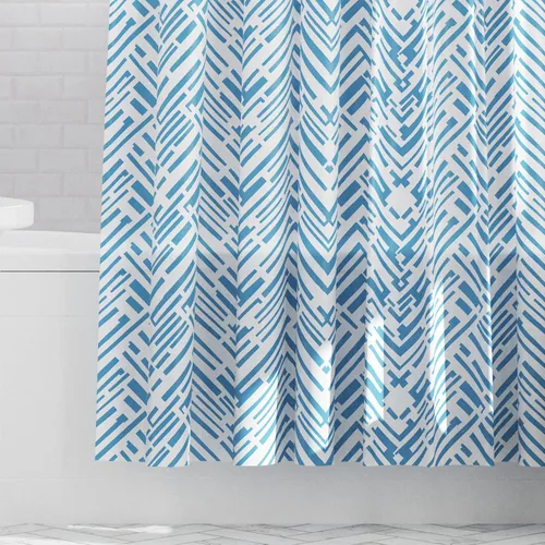 Vista 6 de Zenna Home Cory Chevron - Cortina de ducha impermeable de PEVA, gris y azul, 70 x 72 pulgadas