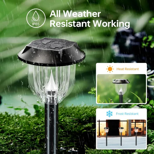 Vista 5 de Luces solares para caminos al aire libre, paquete de 8 luces solares de jardín IP65, impermeables, encendido/apagado automático, iluminación