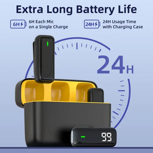 Vista 5 de NPTCL Mini micrófono de solapa inalámbrico Lavalier para iPhone y teléfono Android, clip con cancelación de ruido, USB C 2 en 1 y micrófono