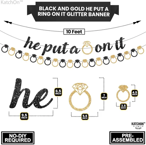 Vista 6 de KatchOn, Cartel con purpurina «He Put A Ring On It» con bonito globo de anillo de diamantes, paquete de 2 Globos de anillo de compromiso