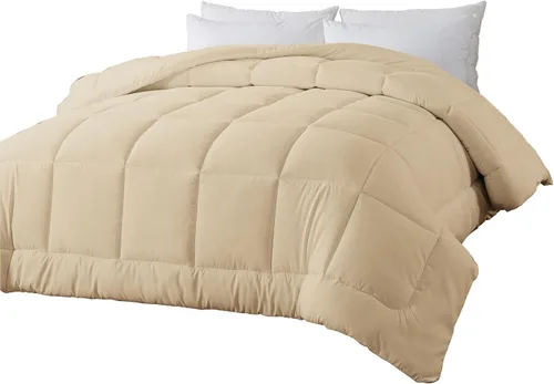BedTreat Edredón alternativo de plumón individual con pestañas en las esquinas, edredón acolchado para todas las estaciones, edredón individual Beige