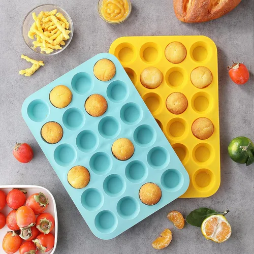 Vista 7 de VRUIFA 2 piezas de molde para magdalenas mini de silicona, molde antiadherente para mini magdalenas de 24 tazas para hornear, libre de BPA y apto