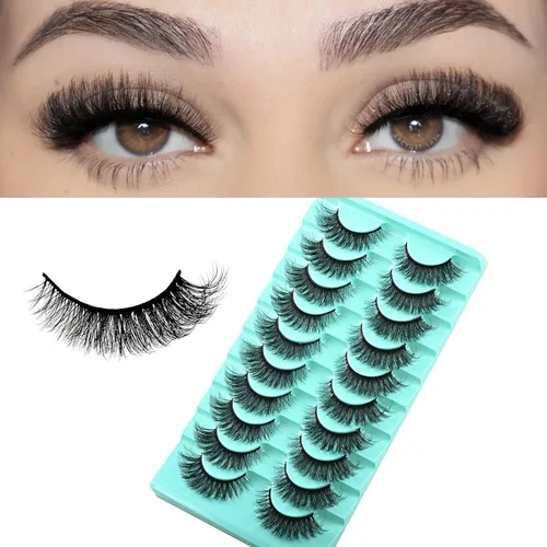 Vista 21 de APCYUST Pestañas postizas finas, pestañas postizas con volumen, tira de ojos, espigas, esponjosas, pestañas postizas de visón, 7 pares de pestañas