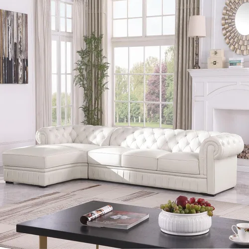 Vista 10 de Sofá seccional en forma de L, conjunto de sofás de cuero, sofá grande de piel de vaca con sillón reclinable a la izquierda, adecuado para oficina