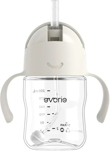 Vista 21 de Evorie Tritan - Vaso para beber con popote con peso con asas para bebés y niños pequeños, botella de agua a prueba de derrames con popote para 6 Azul