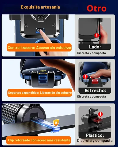 Vista 6 de Qifutan Soporte de teléfono para el salpicadero para el parabrisas del automóvil, para el salpicadero del automóvil, salida de aire, manos libres