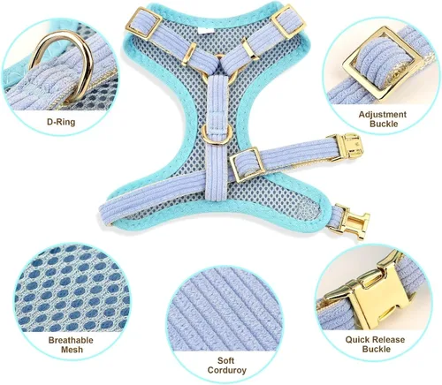 Vista 5 de Didog Lindo Arnés para Perro Pequeño con Collar y Correa con Moño, Arnés para Cachorros de Malla Suave y Transpirable Acolchado, Arnés para Perros