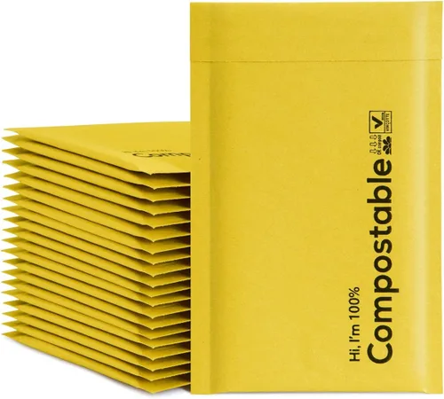 Vista 10 de Sobres autosellables con burbujas 6x10 100% biodegradables, 25 unidades de kraft negro #000, sobres de embalaje acolchados compostables, bolsas
