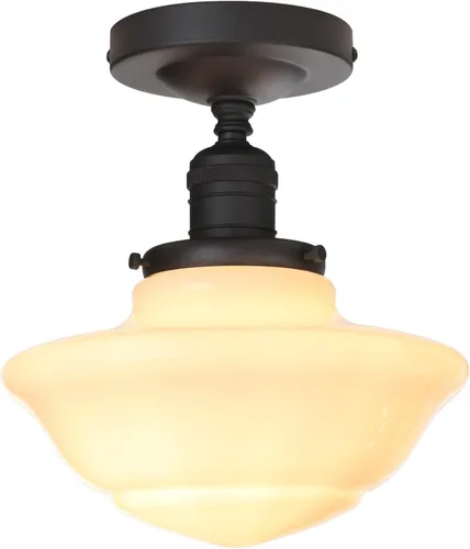 Vista 10 de Pathson Vintage Flush Mounted Ceiling Lighting with Milk White Glass Shade, Mid-Century Style Ceiling Light Fixture for Hallway Foyer Loft Living