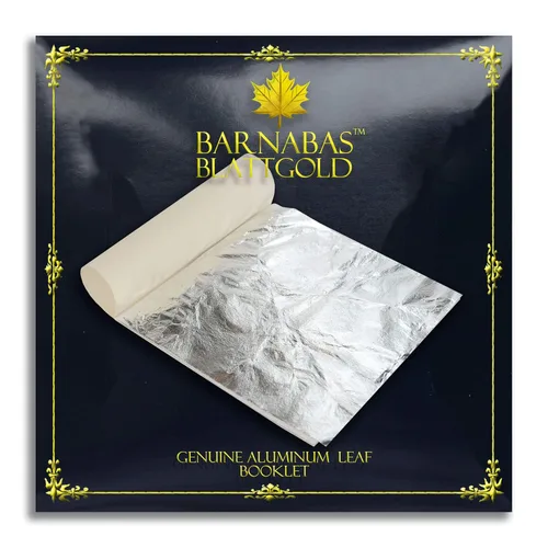 Barnabas Blattgold Hoja de plata de imitación, patente de transferencia [25 hojas, 5.5 pulgadas], hoja de lámina de metal para pintura, artes y