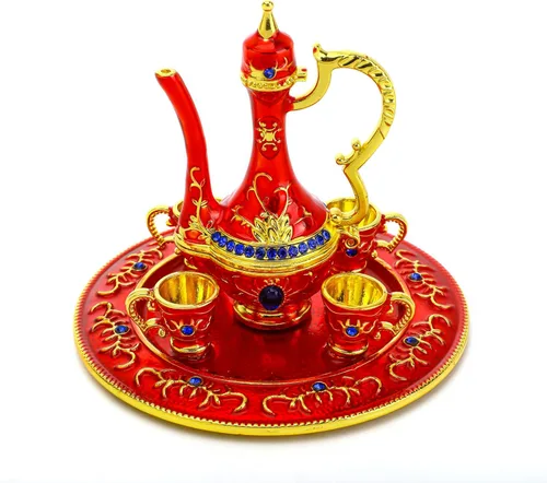 Vista 8 de YU FENG Mini tetera caja de baratijas con bisagras para niñas, soporte para anillo hecho a mano, plato decorado (tetera)