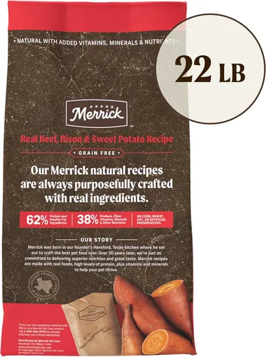 Vista 10 de Merrick - Alimento seco para perros, receta de bisonte real, carne de res y batata libre de granos, 22 libras, en bolsa