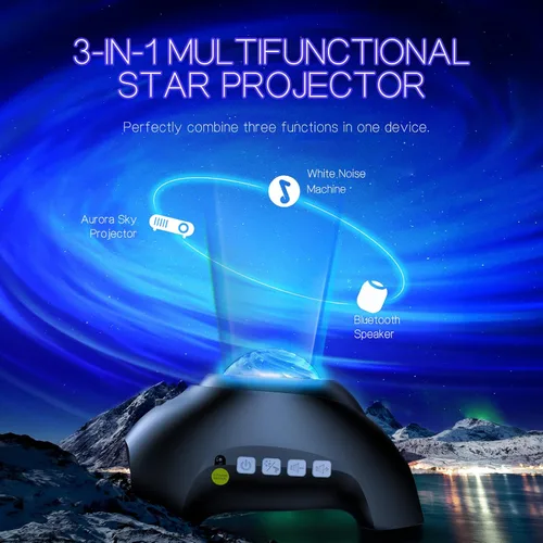 Vista 2 de Proyector de luz Aurora de galaxia norte con 33 efectos de luz, luces nocturnas LED, proyector de estrellas para lámpara de nebulosa del dormitorio