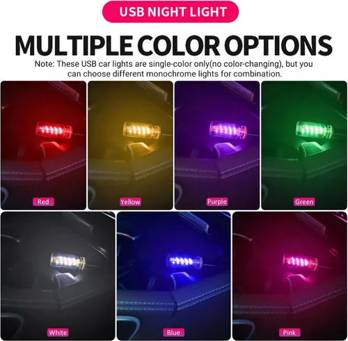 Vista 6 de Luces USB para automóvil, control táctil regulable 3D, iluminación ambiental para automóvil, luz nocturna USB enchufable, estilo retro, mini
