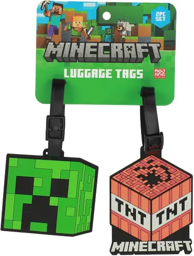 Vista 4 de Minecraft - Juego de 2 etiquetas para equipaje juvenil, goma moldeada 3D con tarjeta de identificación