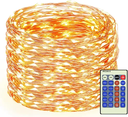 Vista 13 de Decute Guirnalda de luces de Navidad de 164 pies, 500 LED, regulable, con control remoto, alambre de cobre, luces estrelladas con certificación UL