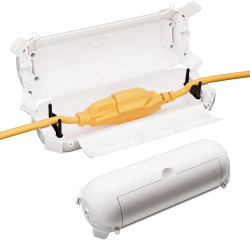 Vista 10 de RESTMO Paquete de 2 fundas compactas para cable de extensión para exteriores, caja impermeable IP44 y funda de seguridad, ideal para proteger