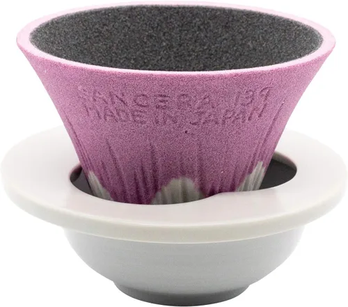 COFIL FUJI 1390400502 - Gotero de filtro de café de cerámica con base dedicada y platillo, rosa