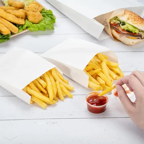 Vista 5 de Restaurantware Bag Tek - Bolsas de papel de 4.3 x 1.5 x 6.3 pulgadas para aperitivos, 100 bolsas desechables para papas fritas, a prueba de grasa