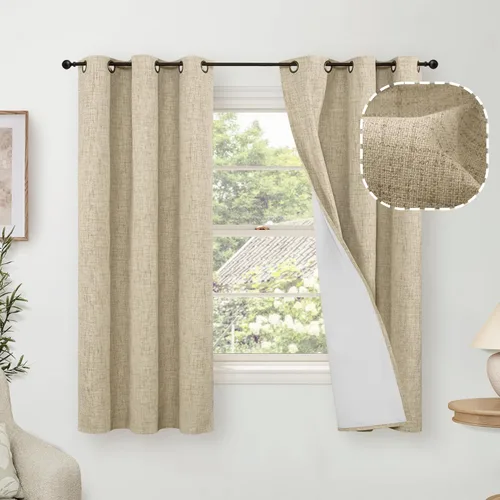 Vista 55 de Cortinas Opacas de Lino Azul Bebé para Guardería de 40 Pulgadas de Largo, 2 Paneles, Cortinas Cortas con Aislamiento Térmico Boho de Bloqueo Total