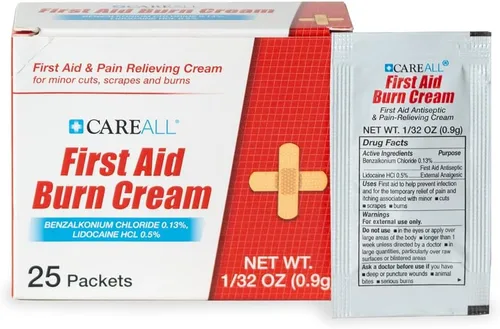 CareALL Crema de Alivio de Quemaduras de Primeros auxilios, paquetes de 0.9g (0.032 oz) (paquete de 25) Crema de Primeros Auxilios que Alivia el