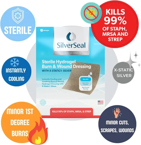 Vista 3 de Apósitos para quemaduras y heridas SilverSeal Almohadillas de hidrogel con X-Static Silver Calmantes, húmedas y protectoras Para quemaduras
