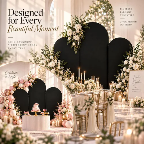 Vista 3 de Juego de 3 fundas elásticas para telón de fondo para arco de boda, 7.2 pies Negro
